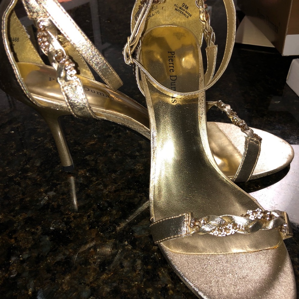 9M ladies gold with rhinestones heels
